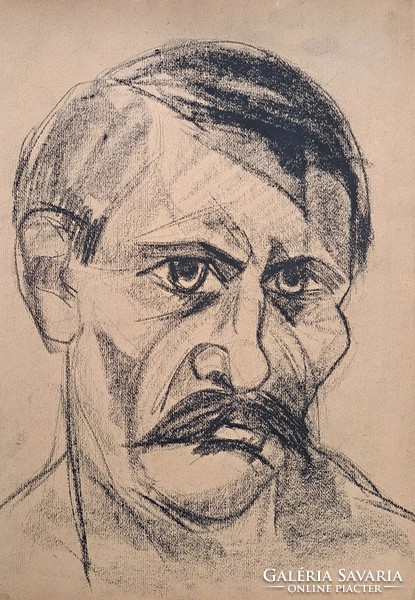 Bajszos férfi portréja, szénrajz "sl" monogram