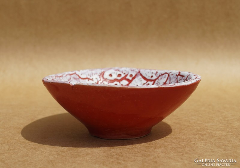 Rare retro old Hungarian industrial artist cracked glazed ceramic small decorative bowl large gabriella ceramicist