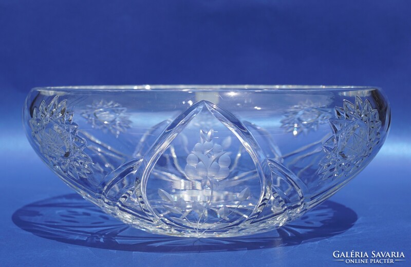 Csodaszép nagyméretű Parádi kristály asztalközép kínáló tál rózsa virág dekorral