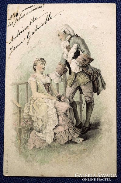 Antique a&m b graphic colored postcard courtship