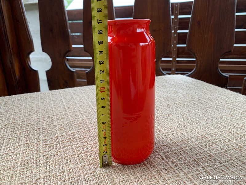 Retro Hollóházi piros váza, 17 cm.