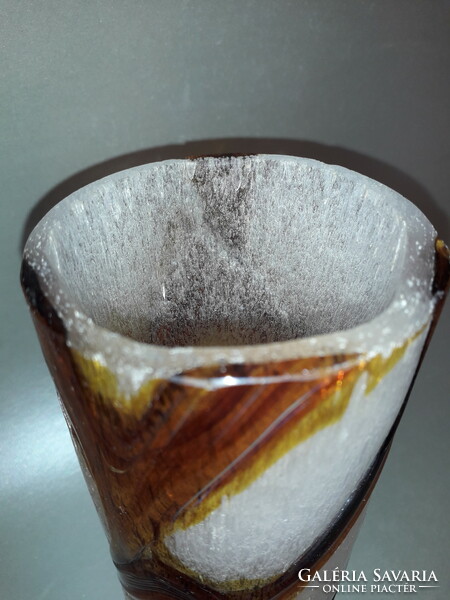 Vintage foam glass amber and white vase bubble craft vase