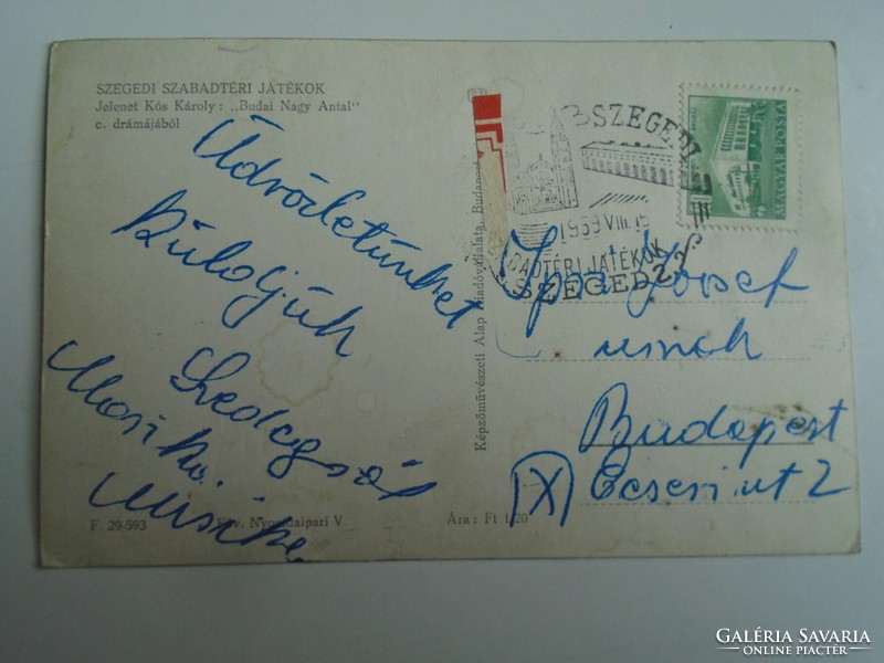 D196185  Szeged - Szabadtéri Játékok 1959  Kós Károly Budai Nagy Antal drámája -régi képeslap