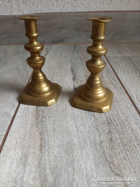 Pair of baroque small antique copper candle holders (10.3 cm)