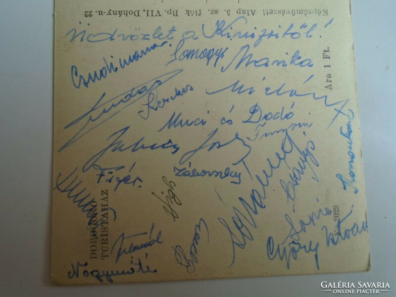 H33.7 FRADI FTC  focicsapat által aláírt képeslap  küldve az edzőtáborból 1954, Takács Józsefnek