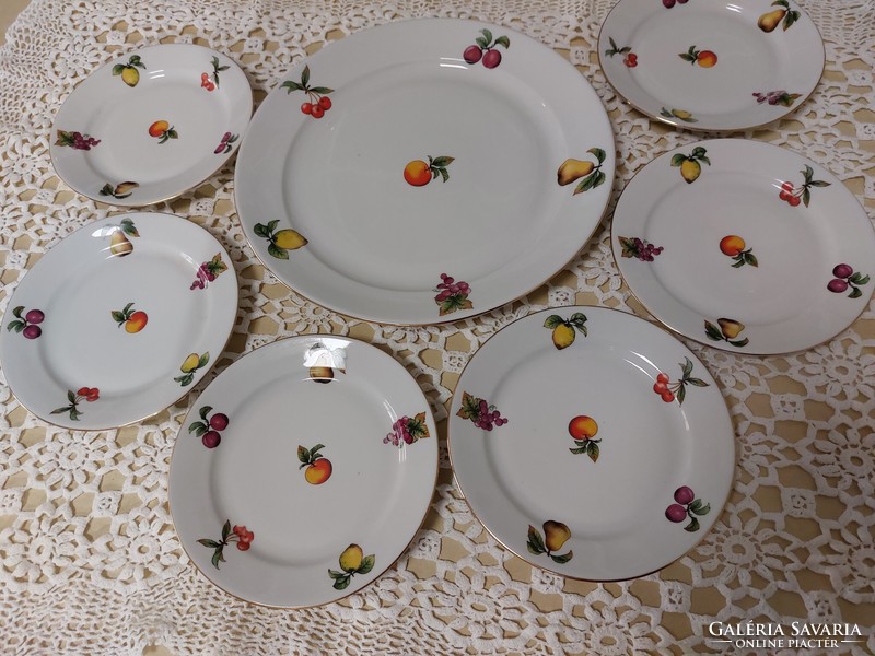 Alföldi, porcelain, cake set with fruit pattern