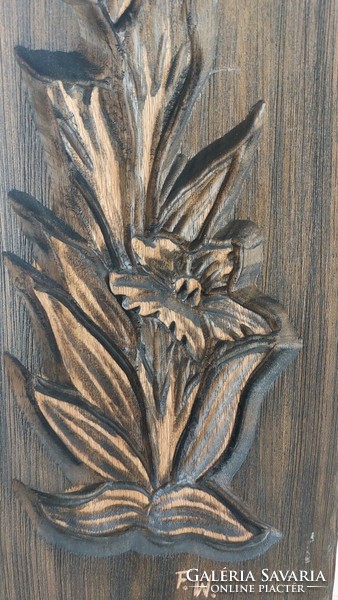(K) Régi fából faragott falikép  45x19 cm