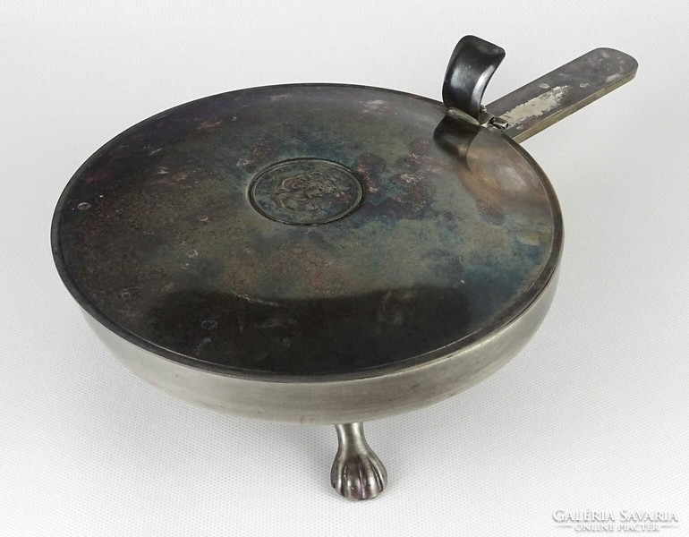 1N210 old marked silver-plated metal bbi prasent handle table ashtray pan 32 cm
