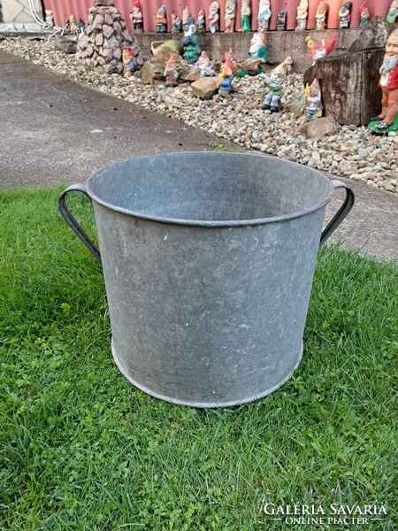 30 Liter tin bowl, 2-handled washing pot pot, village peasant decoration