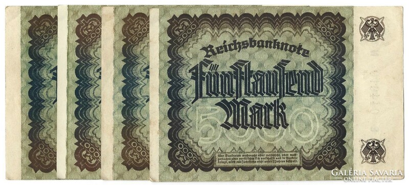 4 x 5000 márka 1922 hajtatlan Hakensterne vízjel Különböző sorszámok Németország