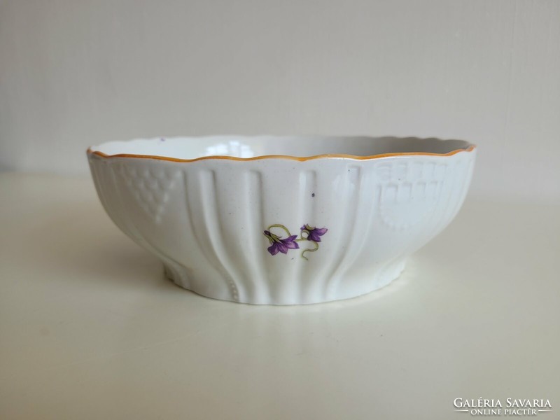 Old Zsolnay porcelain violet pattern folk bowl 25 cm