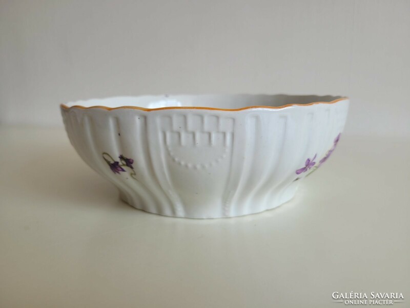 Old Zsolnay porcelain violet pattern folk bowl 25 cm