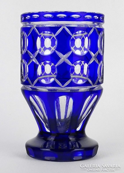 1M434 polished blue Czech bieder glass with base 14.5 Cm