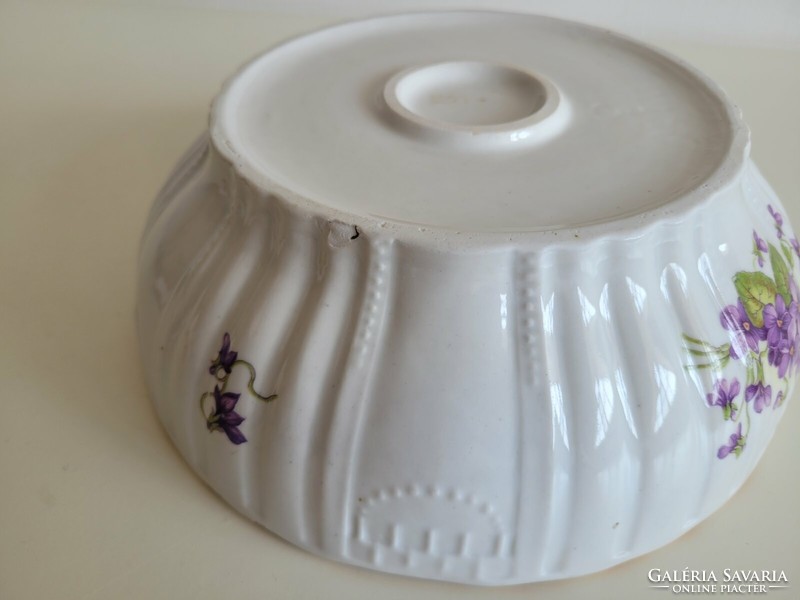 Old Zsolnay porcelain violet pattern folk bowl 25 cm