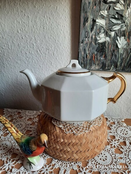 Antik porcelán teáskanna, aranyozott dekorral, " WJH " jelöléssel