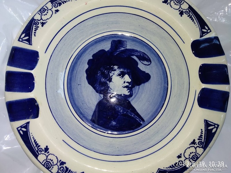 Jelzett holland porcelán  hamutartó tál, kis kék-fehér tálka, hamuzó