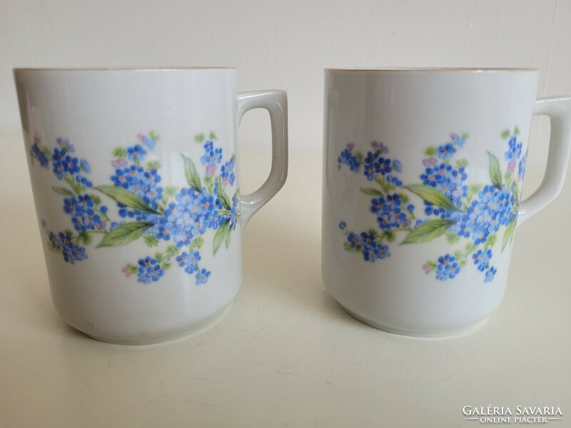 Old Zsolnay porcelain forget-me-not mug tea cup 2 pcs