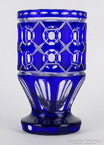 1M434 Talpas csiszolt kék cseh Bieder pohár 14.5 cm