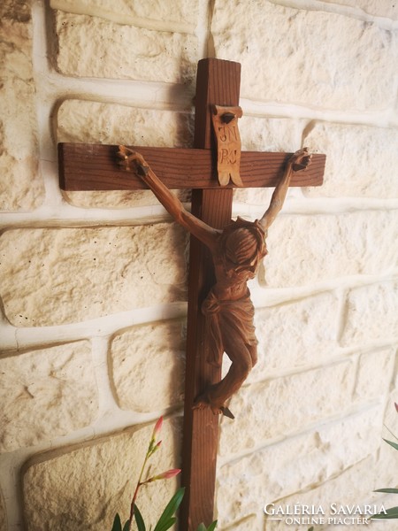Gyönyörű  Korpusz, Kereszt Jézus Krisztus fából faragott, kiváló kidolgozás.Házi áldás ereklye tartó