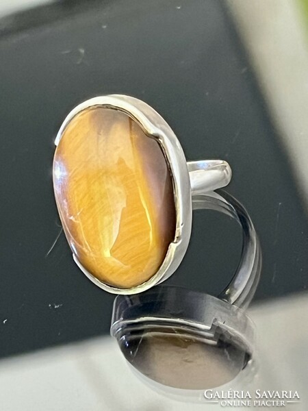 Art-deco style, silver ring with a large tiger's eye stone
