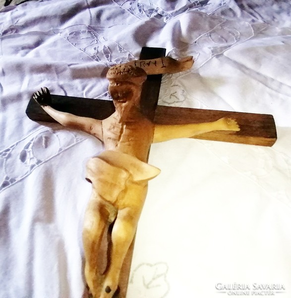 Régi , ismeretlen művész alkotása "Az arc nélküli keresztre feszített Jézus"  EGYEDI, GYŰJTEMÉNYBE!