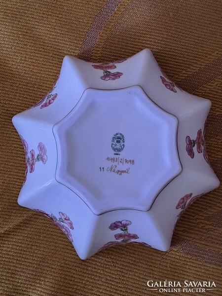 Showcase! Zsolnay flower-patterned, octagonal offering, centerpiece, decorative bowl
