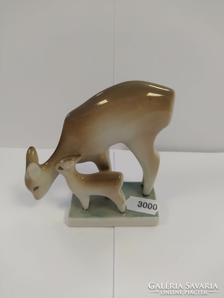 Antique Zsolnay porcelain deer with kid designed by András Sinkó