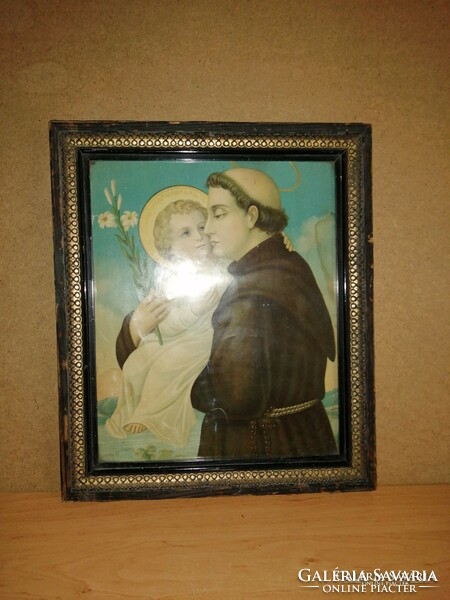 Holy picture in glazed wooden picture frame 39 * 45.5 cm