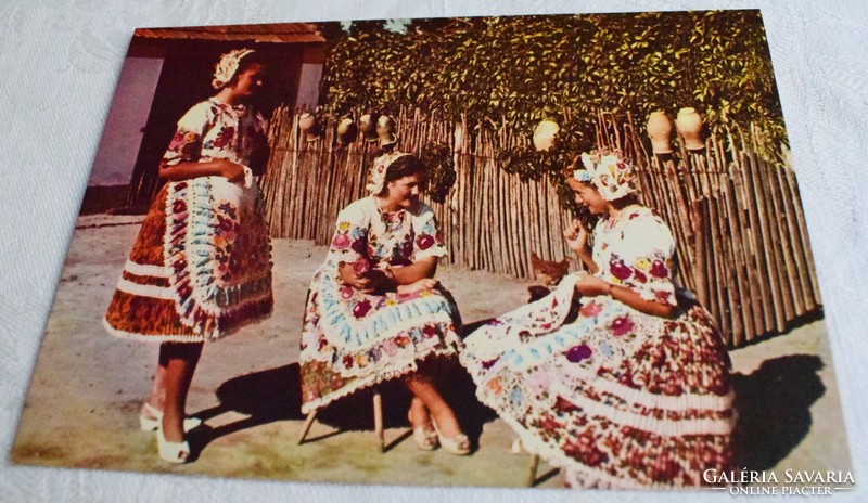Kalocsai folk costume postcard, scribbled, 70s