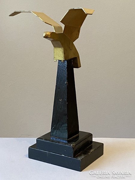 Stylized copper turul bird statue on a black wooden base 25 cm