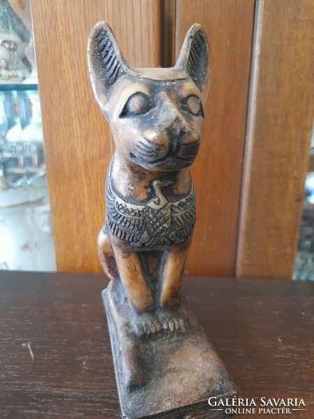 Egyptian mythological solid fat stone cat figural statue. 16 Cm.