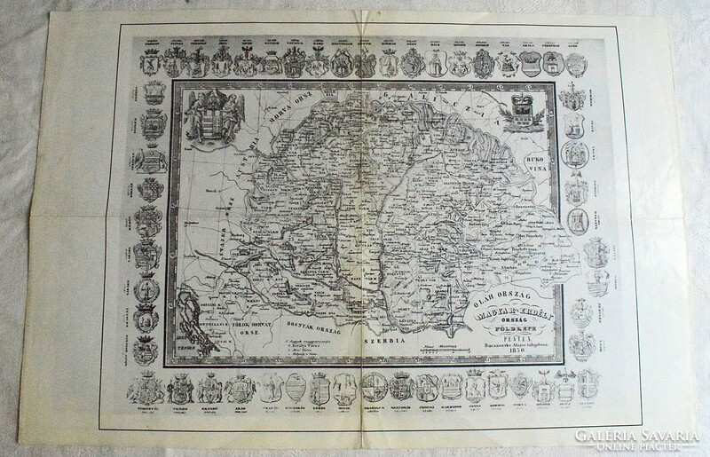 Régi nagy Magyarország térkép 1850 reprint melléklet 37 x 29 cm