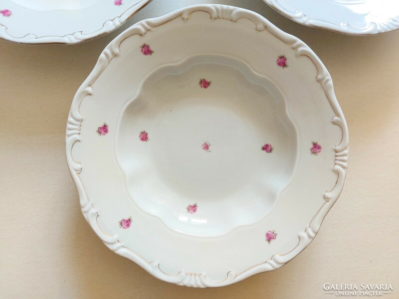 Régi Zsolnay porcelán mélytányér rózsamintás barokk tányér 3 db