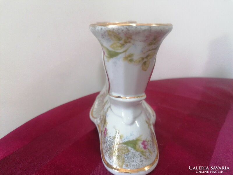 Polish porcelain 2-branch candle holder with rose pattern