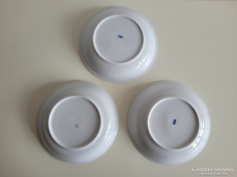 3 db régi kék csíkos Zsolnay porcelán mélytányér tányér