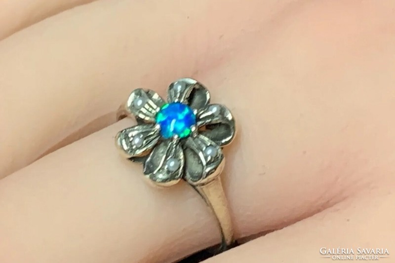 Blue opal gemstone, sterling silver ring /925/ size 54 - new, many handmade jewelry!
