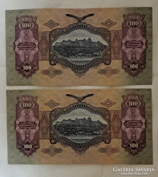 2 db sorszám követő 100 pengős,  szép papír 1930. (15)