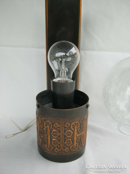 Retro Hungarian industrial artist copper wall lamp with veil glass shade