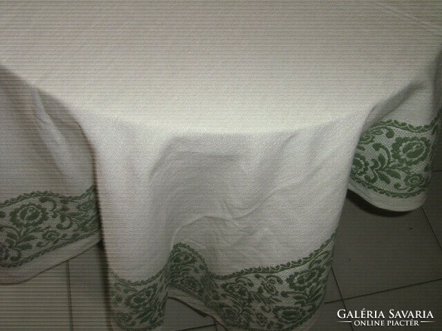 Beautiful white green floral woven tablecloth