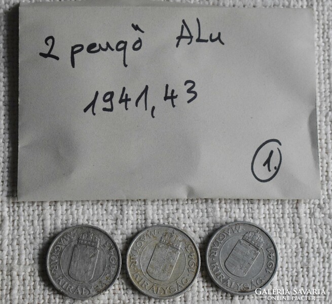 2 Pengő , Budapest , 1941 ; 1943 , pénz , érme , Magyar Királyság 3 db.