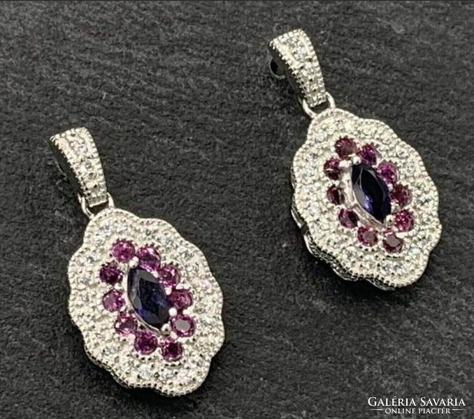 Fabulous rhodolite, iolite gemstone earrings 925 silver new