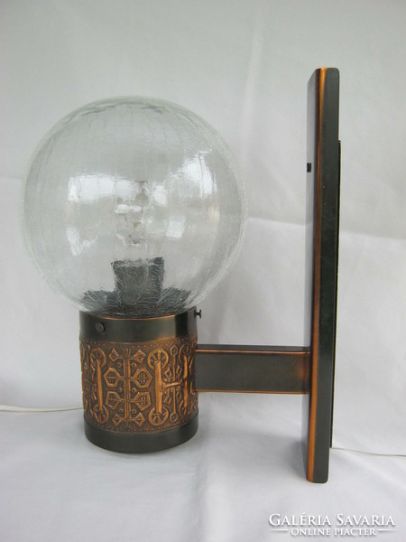 Retro magyar iparművész réz fali lámpa fátyolüveg búrával