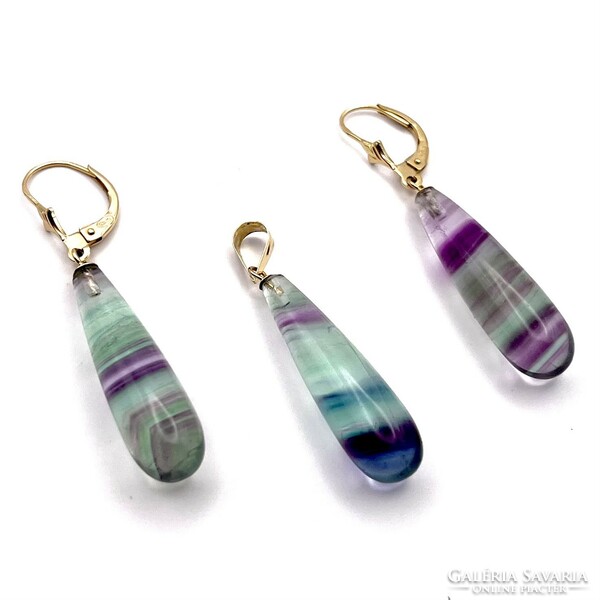 14K gold vintage earrings and pendant with fluorite quartz!