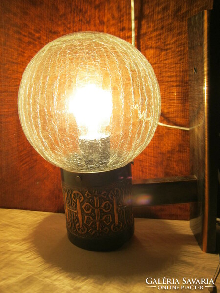 Retro magyar iparművész réz fali lámpa fátyolüveg búrával