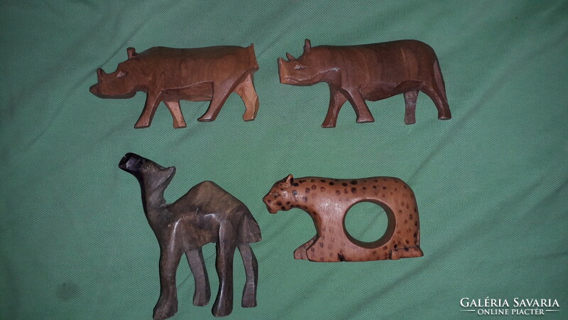 Antik AFRIKAI kézműves faragott asztali / polcdísz szavanna állat figurák EGYBEN a képek szerint