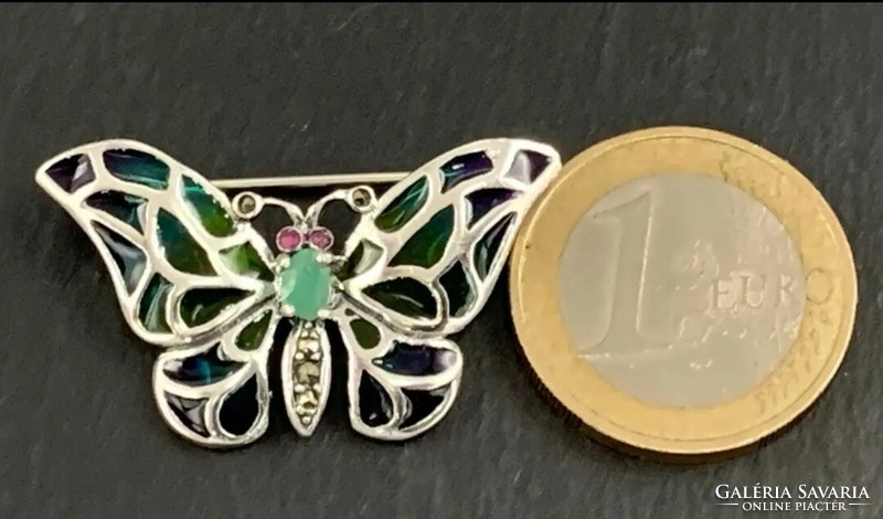 Butterfly/ butterfly silver pendant/ brooch with marcasite and fire enamel silver /925/ --new