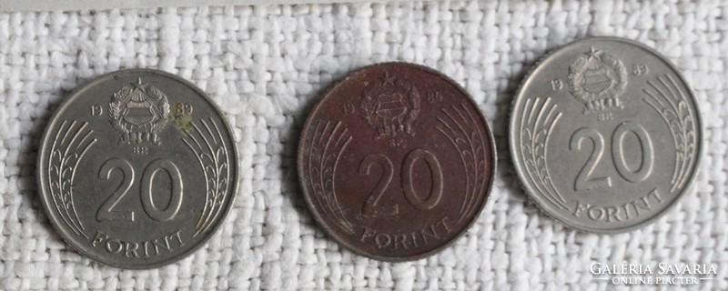 20 Forints 1984, 1989 Budapest, Hungarian People's Republic, money, coin, 3 pieces