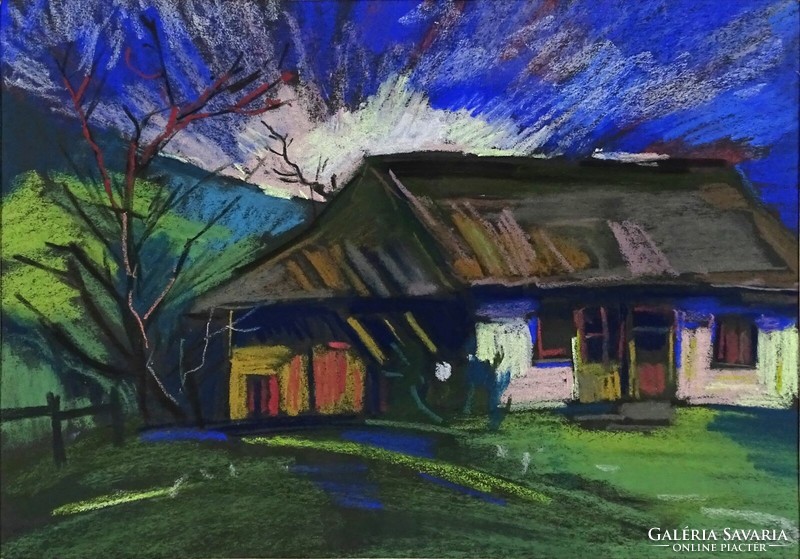 1N249 XX. századi festő : Erdélyi ház a dombtetőn
