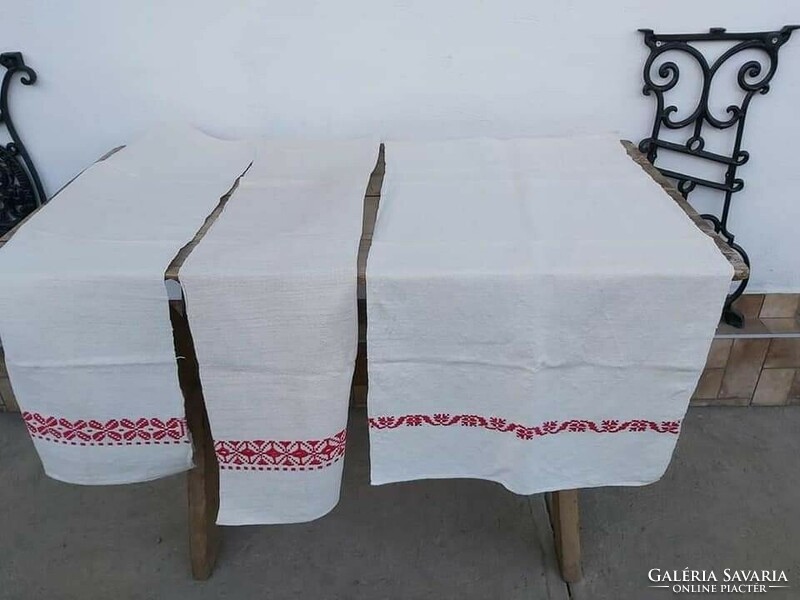 Beautiful red patterned linen towel nostalgia piece of village peasant decoration