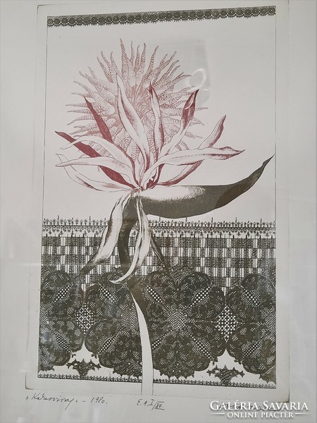 tibor Zala (1920 - 2004): rooster flower, 1980. E.A. I/xii. Etching